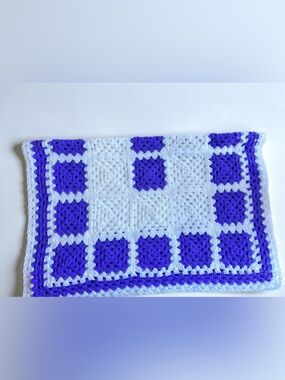 Handmade Crochet Blanket Purple White Granny Square Throw 64x21